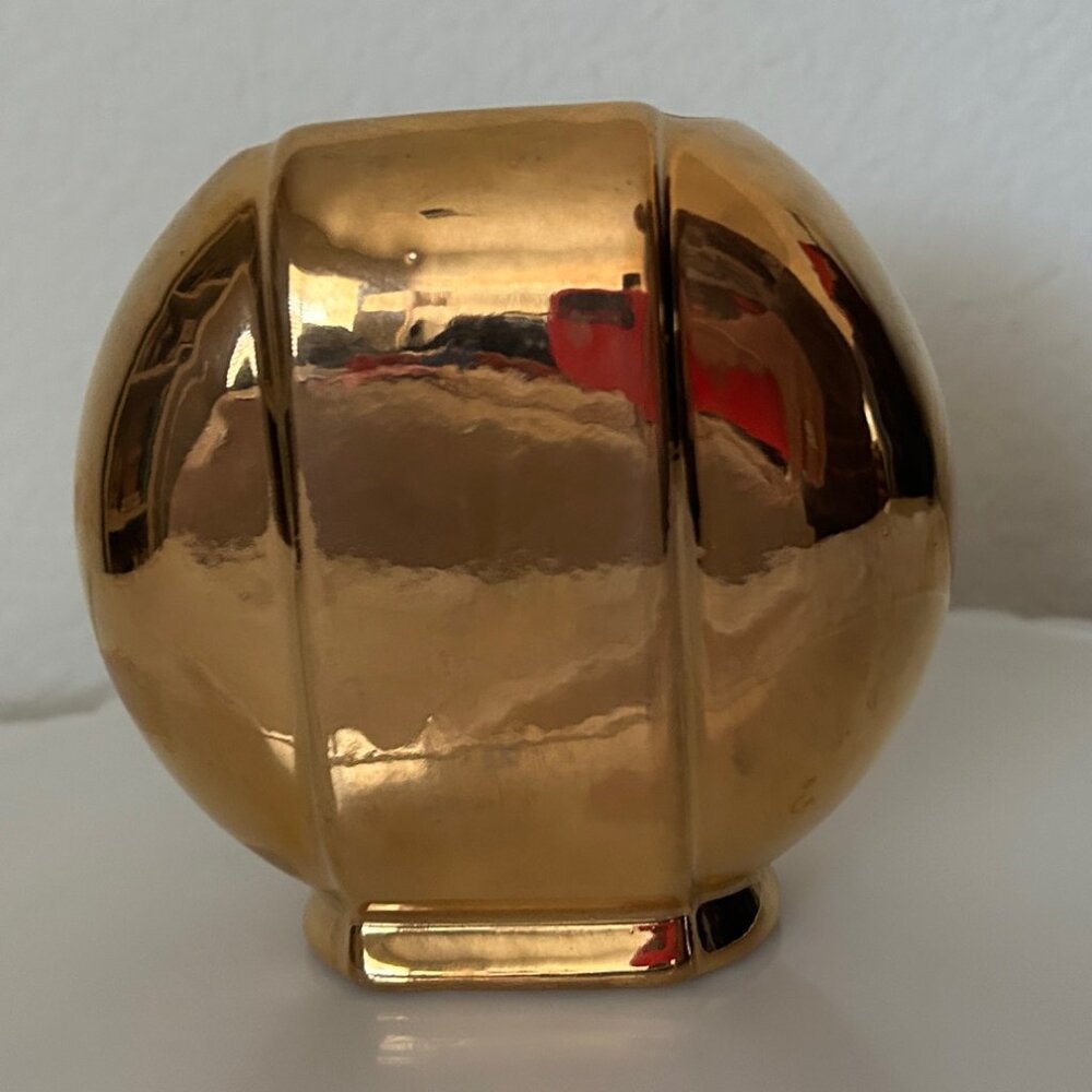 Vintage Round Gold Ceramic Vase
